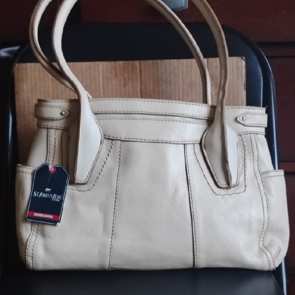 St. John's Bay Cream Shoulder Bag with Textured Leather-Like Finish
